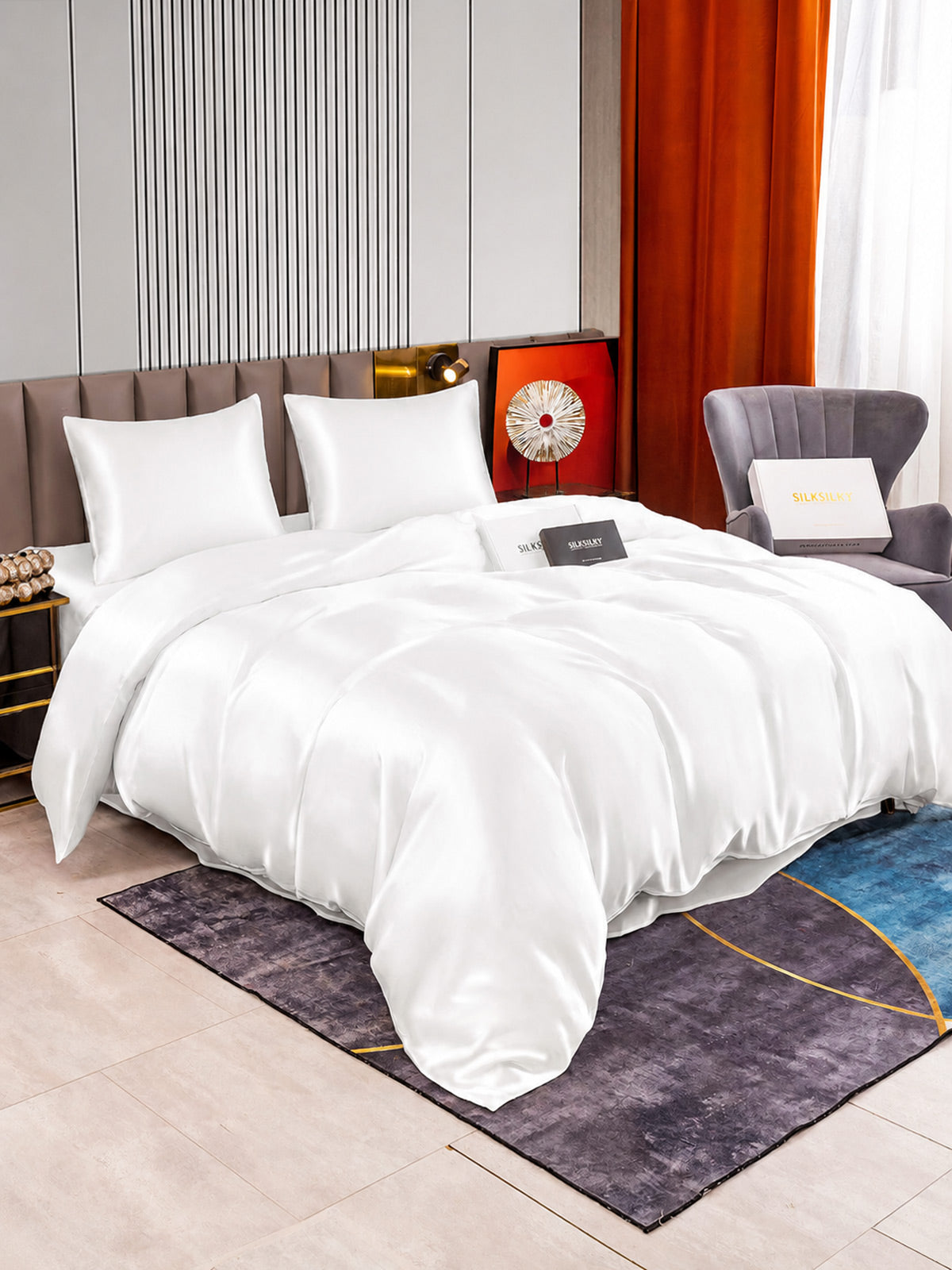 [Blanc] SilkSilky-FR Parure de Lit Soie 002