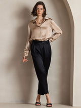 [Champagne] SilkSilky-FR Long Sleeve Lapel Collar Femme Chemise 006