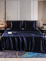 [Bleu Foncé] SilkSilky-FR Parure de Lit Soie 001