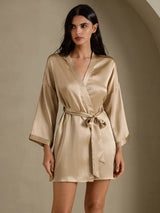 [Or Champagne] SilkSilky-FR 3/4 Sleeve Femme Peignoir 001