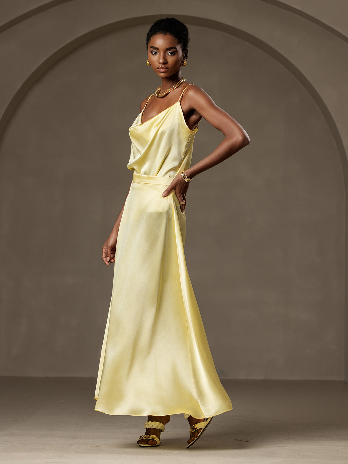 [Jaune Clair] SilkSilky-FR 19Momme Soie Skirt 007