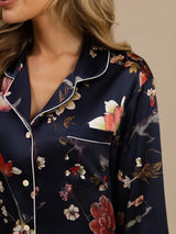 [Floral Marine] SilkSilky-FR Long Sleeve Lapel Collar Femme Pyjamas 006