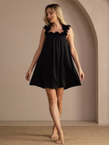 [Noir] SilkSilky-FR Sleeveless Square Neck Chemises de nuit 005