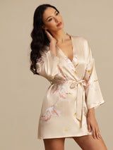 [Champagne] SilkSilky-FR 3/4 Sleeve Femme Peignoir 004