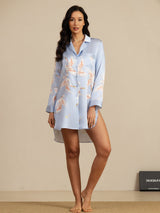 [Bleu Clair] SilkSilky-FR Long Sleeve Lapel Collar Chemise pour dormir 005