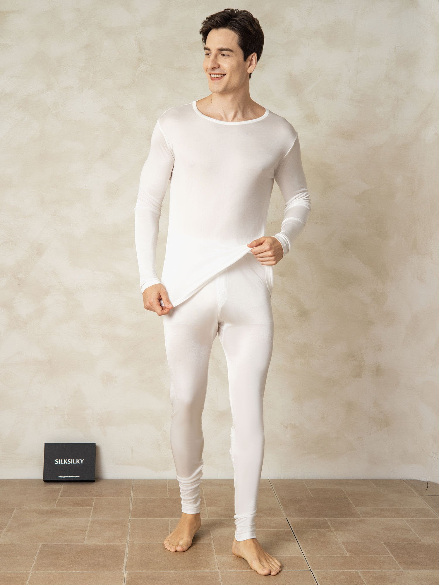 [Blanc] SilkSilky-FR Soie Mens Pajamas 003