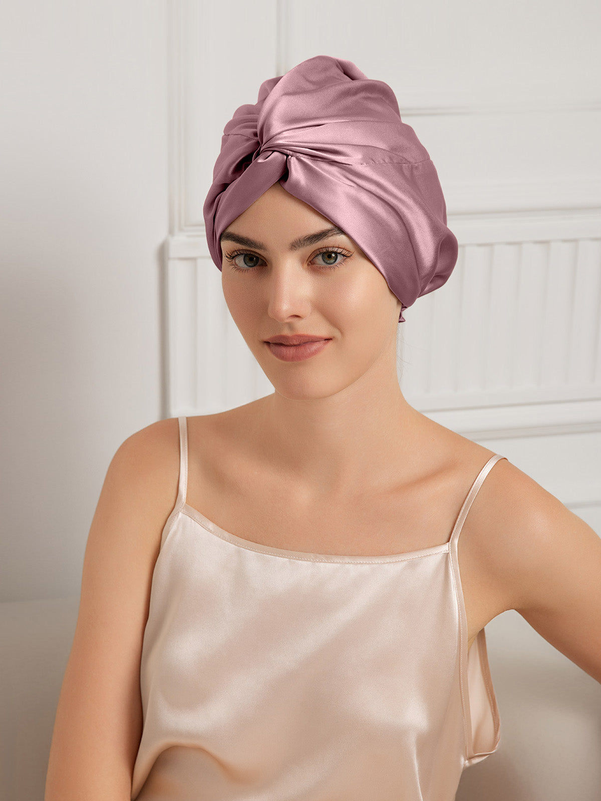 [Mauve Pâle] SilkSilky-FR 22Momme Pure Soie Sleep Cap 001