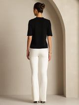 [Noir] SilkSilky-FR Half Sleeve Crew Neck Femme T-Shirt 004
