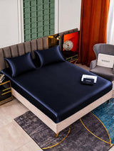 [Bleu Foncé] SilkSilky-FR Parure de Lit Soie 001
