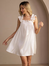 [Blanc] SilkSilky-FR Sleeveless Square Neck Chemises de nuit 001
