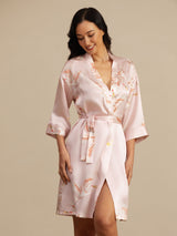 [Rose] SilkSilky-FR 3/4 Sleeve Femme Peignoir 001