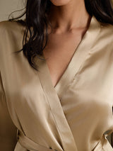 [Or Champagne] SilkSilky-FR 3/4 Sleeve Femme Peignoir 004