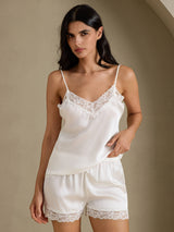[Blanc] SilkSilky-FR Sleeveless V Neck Ensemble Camisole 003