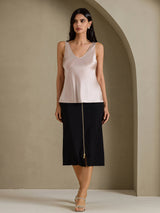 [Gris Ombre] SilkSilky-FR Sleeveless V Neck Top À Fines Brides 006