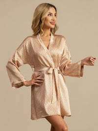 Vue principale robe soie ceinturée imprimé heart geo jaune manches longues