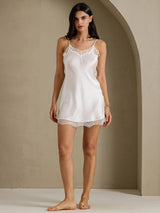 [Blanc] SilkSilky-FR Sleeveless Sweetheart Neck Chemises de nuit 010