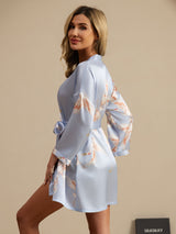 [Bleu Clair] SilkSilky-FR 3/4 Sleeve Femme Peignoir 002