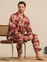 [Dragon Bordeaux] SilkSilky-FR Long Sleeve Lapel Collar Homme Pyjamas 005