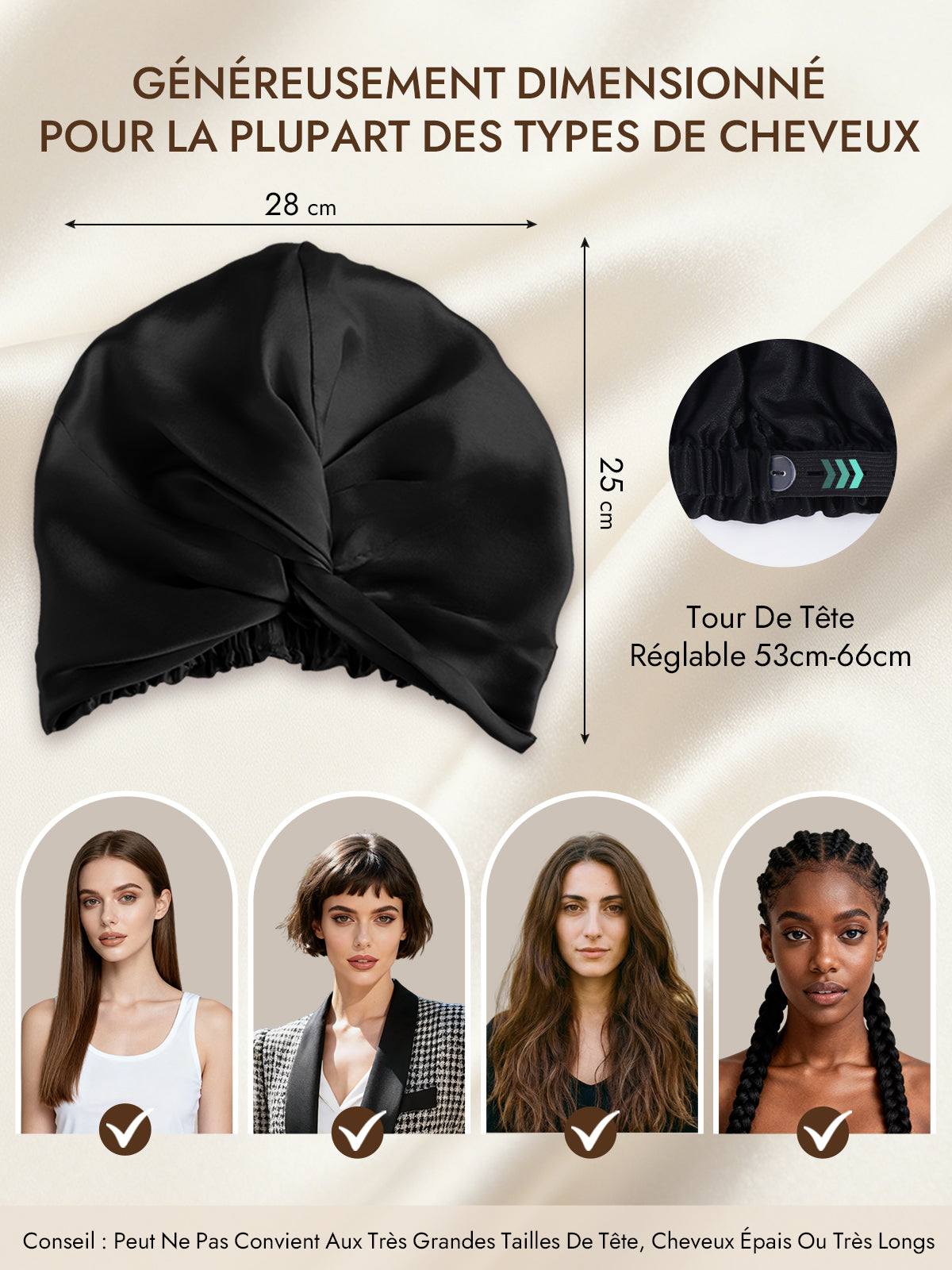 [Noir] SilkSilky-FR 22Momme Pure Soie Sleep Cap 005