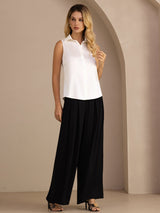 [Blanc] SilkSilky-FR Sleeveless Lapel Collar Femme Chemise 006