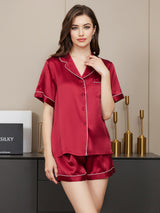 [Rouge Vineux] SilkSilky-FR Short Sleeve Lapel Collar Femme Pyjamas 001