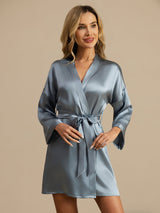 [Bleu Grisâtre] SilkSilky-FR 3/4 Sleeve Femme Peignoir 006