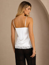 [Blanc] SilkSilky-FR Spaghetti Strap V Neck Top À Fines Brides 002