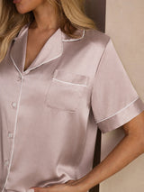 [Gris Ombre] SilkSilky-FR Short Sleeve Lapel Collar Femme Pyjamas 004