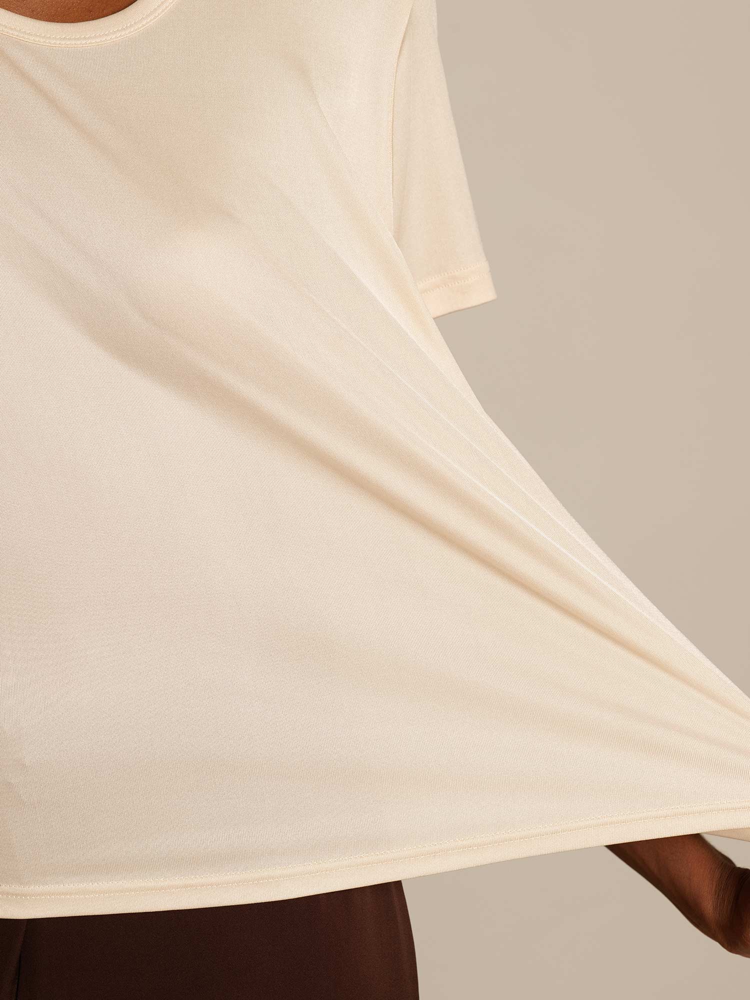 [Beige] SilkSilky-FR Soie Tricotée Col Rond Femme T-Shirt 004,