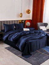 [Bleu Foncé] SilkSilky-FR Parure de Lit Soie 001