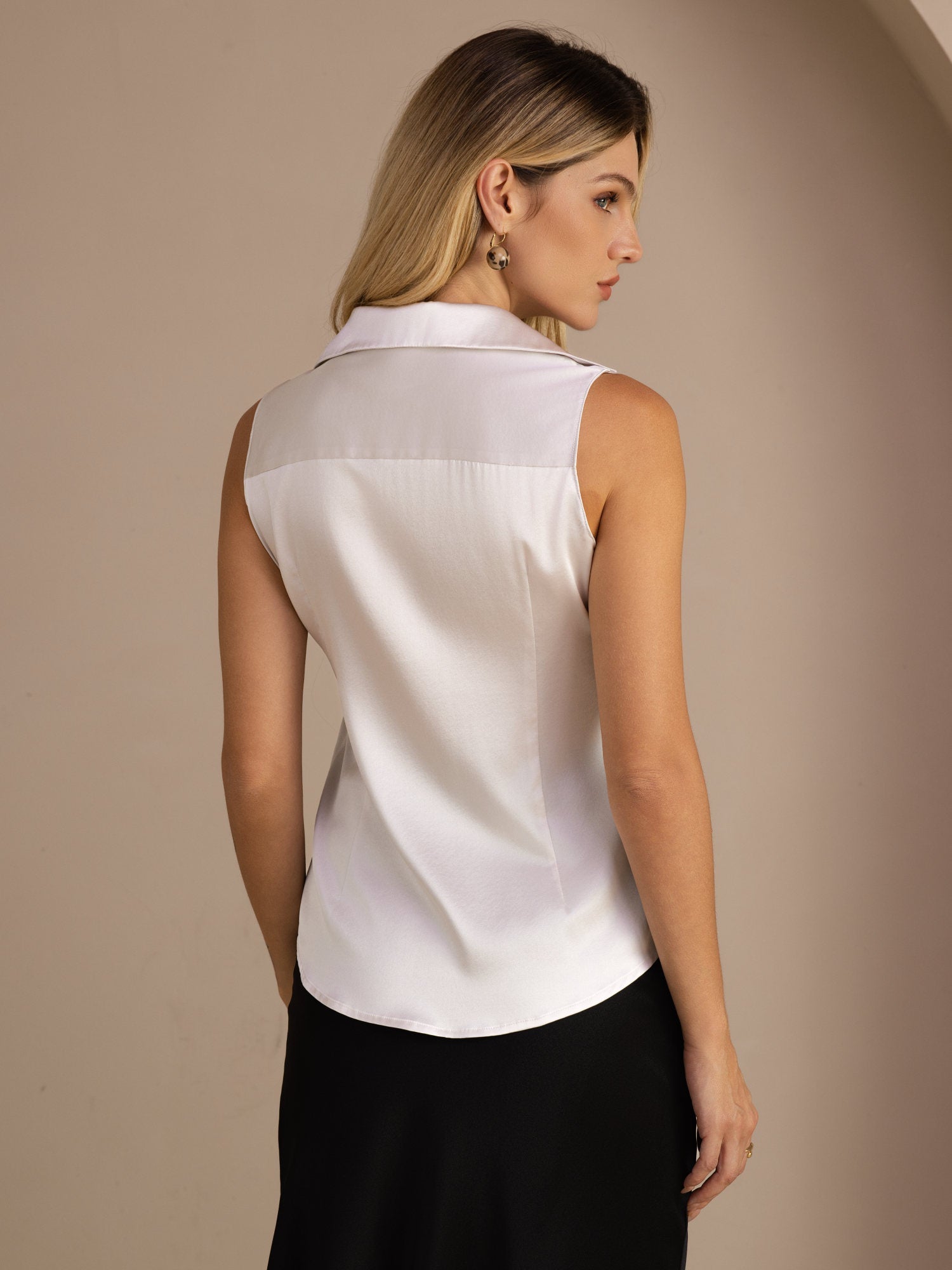 [Gris Clair] SilkSilky-FR Sleeveless Lapel Collar Femme Chemise 002