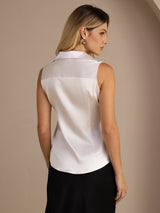 [Gris Clair] SilkSilky-FR Sleeveless Lapel Collar Femme Chemise 002