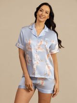 [Bleu Clair] SilkSilky-FR Short Sleeve Lapel Collar Femme Pyjamas 003