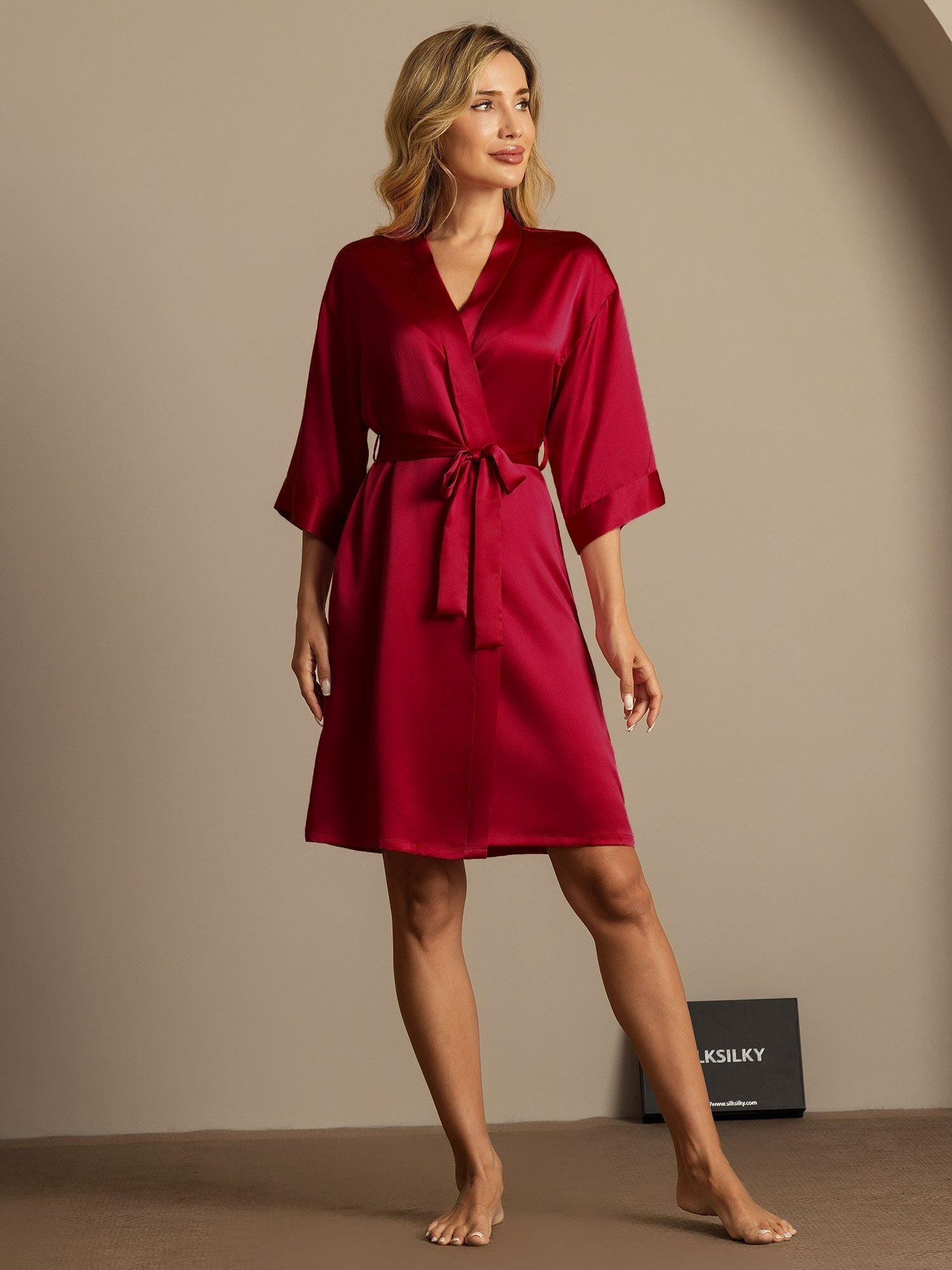 [Rouge Vineux] SilkSilky-FR Trois-quart Femme Peignoir 006