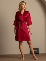 [Rouge Vineux] SilkSilky-FR 3/4 Sleeve Femme Peignoir 006