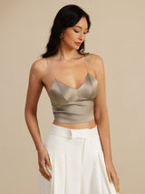 [Kaki] SilkSilky-FR Spaghetti Strap V Neck Top À Fines Brides 007