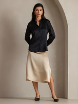 [Noir] SilkSilky-FR Long Sleeve Lapel Collar Femme Chemise 006