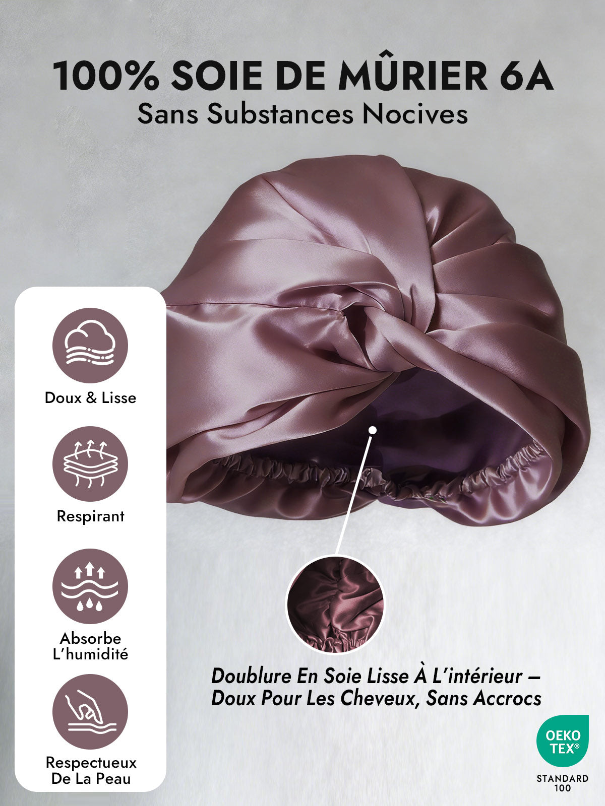 [Mauve Pâle] SilkSilky-FR Bonnets de Nuit 003