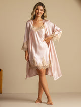 [Rose] SilkSilky-FR 3/4 Sleeve V Neck Peignoir&Robe de Chambre 003