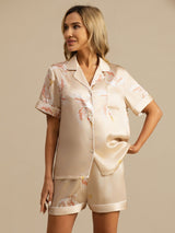 [Champagne] SilkSilky-FR Short Sleeve Lapel Collar Femme Pyjamas 004