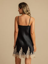 [Noir+Beige] SilkSilky-FR Sleeveless V Neck Chemises de nuit 002