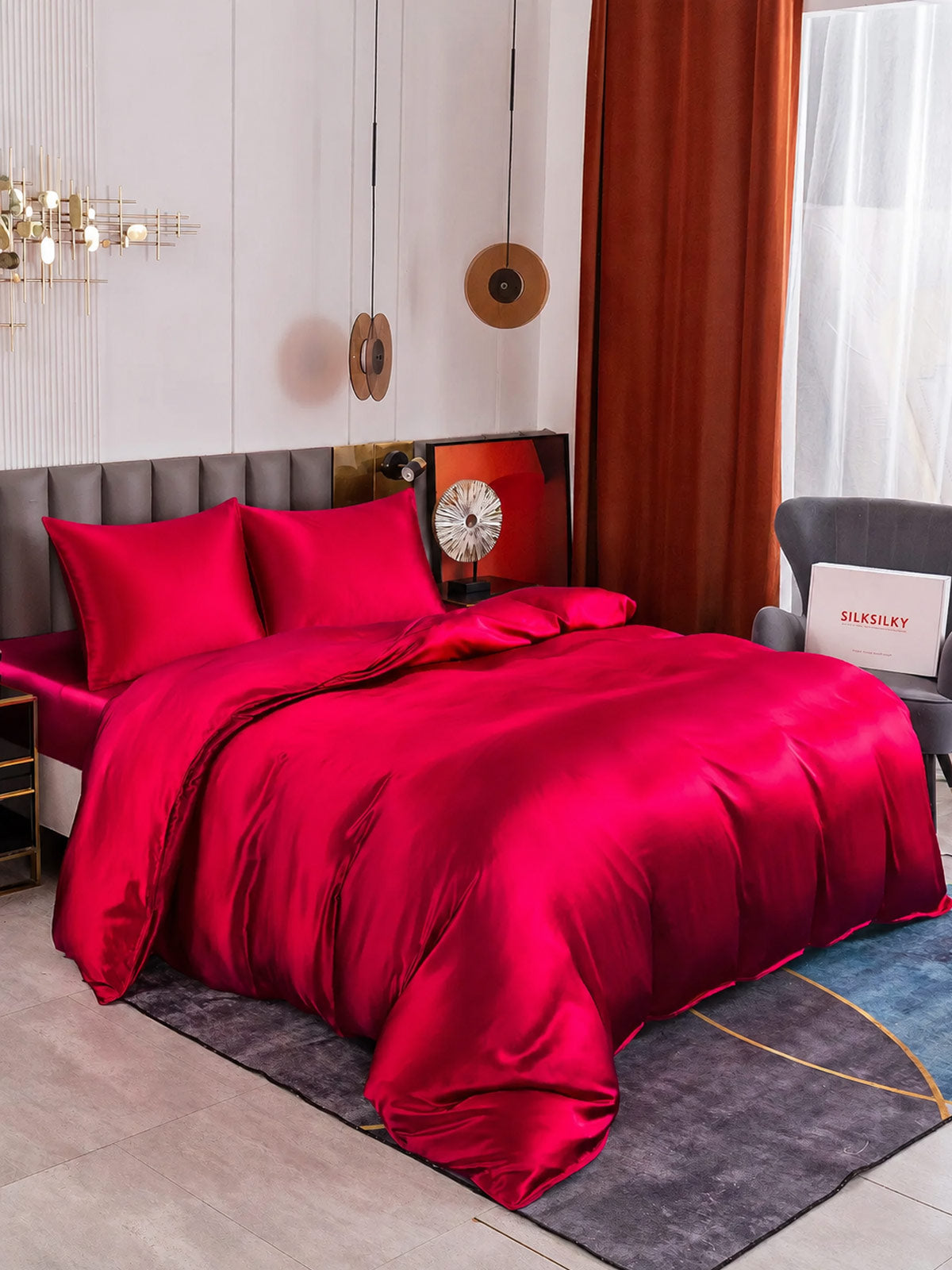 [Rouge Vineux] SilkSilky-FR Parure de Lit Soie 001
