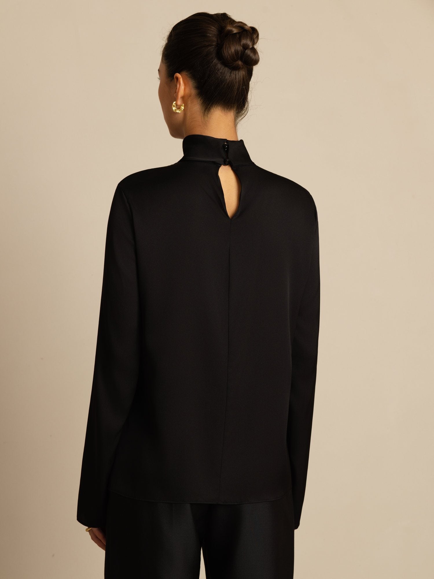 [Noir] SilkSilky-FR 19Momme Soie Manches longues Col Roulé Femme T-Shirt 002