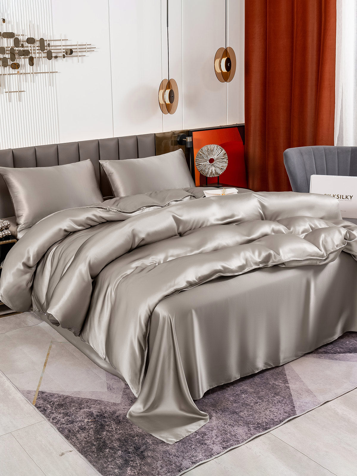 SilkSilky FR 19Momme Pure Soie Bedding Set Gris 003