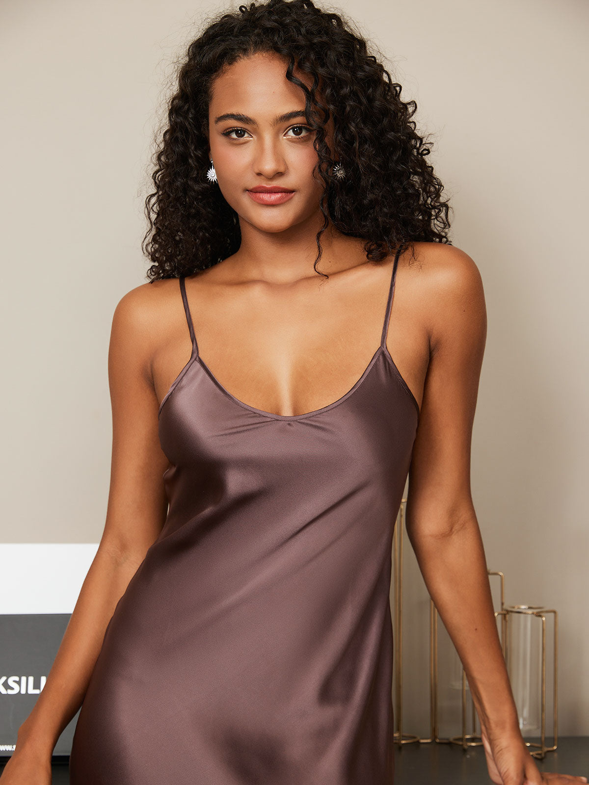 [Café] SilkSilky-FR Pure Soie Col Rond Chemises de nuit 003