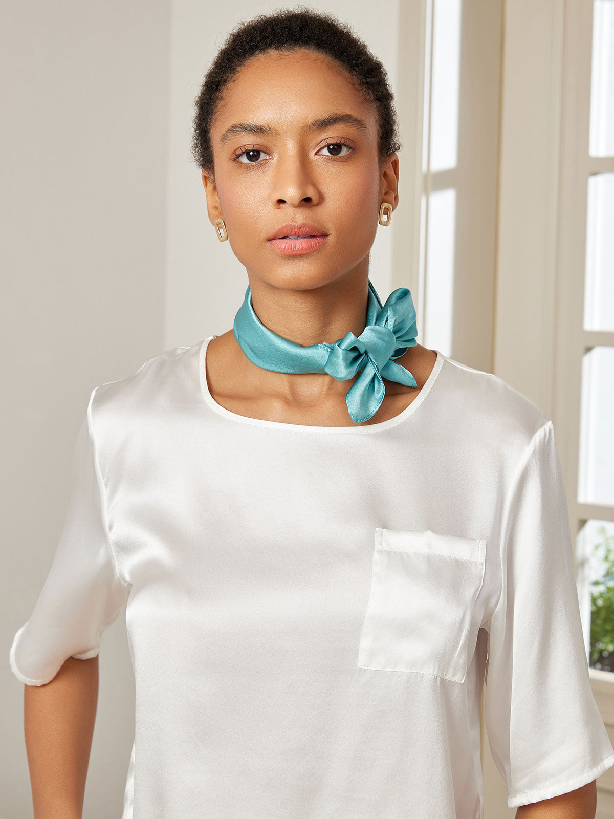 [Bleu Royal] SilkSilky-FR Pure Soie Scarf 004