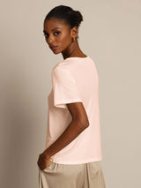 [Rose Clair] SilkSilky-FR Manches courtes Col Rond Femme T-Shirt 002