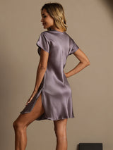 [Gris Pourpre] SilkSilky-FR Short Sleeve V Neck Chemises de nuit 002