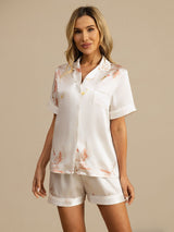[Blanc] SilkSilky-FR Short Sleeve Lapel Collar Femme Pyjamas 004