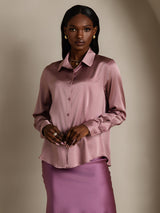 [Mauve Pâle] SilkSilky-FR Long Sleeve Lapel Collar Femme Chemise 005